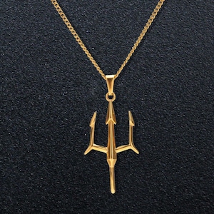 Gold Neptune Trident Necklace – Pendant Inspired by Poseidon, Greek God of the Sea – Powerful Trident Amulet Jewelry