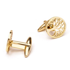 Tree of Life Cufflinks | Gold Round Vintage Design | Elegant Tree Cufflinks for Men | Suit Shirt Accessories | Groomsmen Gift