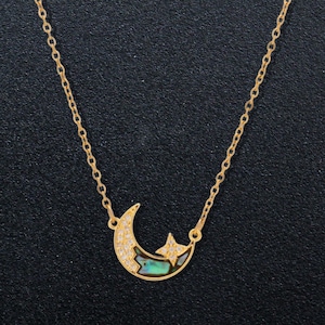 Gold Crescent Moon and Star Necklace – Dainty Half Moon Pendant Choker – Celestial Astrology Jewelry Gift