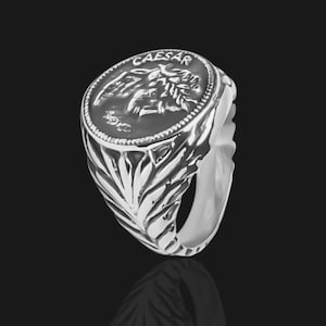 Anillo con sello de César del Imperio Romano de plata para hombre / Anillo con moneda de Julio César vintage / Regalo inspirado en un caballero romano vikingo