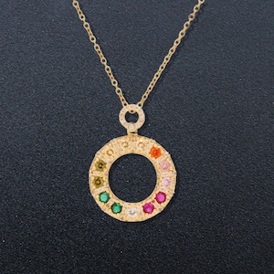 Gold Round Circle Necklace: Rainbow Crystal Gemstone Pendant