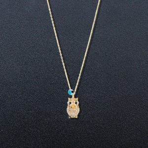 Mini Owl Necklace | Gold Geometric Owl Pendant | Tiny Owl Charm for Women | Dainty Animal Bird Lover Jewelry