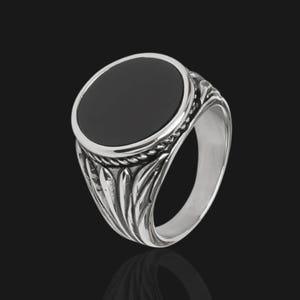 Zilveren zwarte onyx ring | Statementring 925 sterlingzilver | Sierlijke zegelring met natuurlijke edelsteen voor heren | Cadeau voor getuige
