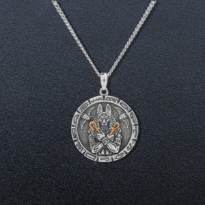 Silver Anubis Necklace | Ancient Egyptian God Pendant | Ankh Cross Key of Life Charm | Eye of Anubis Pyramid Amulet Jewelry for Protection