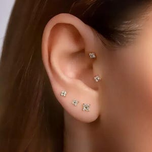 3pc Set of Floral Earrings, Flower Minimalist Studs with Cubic Zirconia, Everyday Wear Fashion Design, Meaningful Gift for Girl, Womens Gift