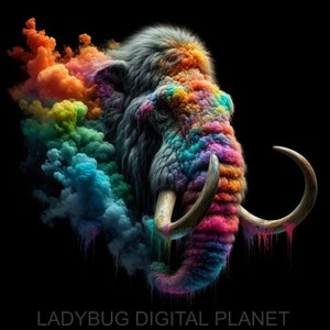 Colourful Misty Mammoth Printable Art, Watercolor Mammoth Artwork Poster, Wildlife Animals Wall Decor, Digital Download, AI Art  (4 PNG )