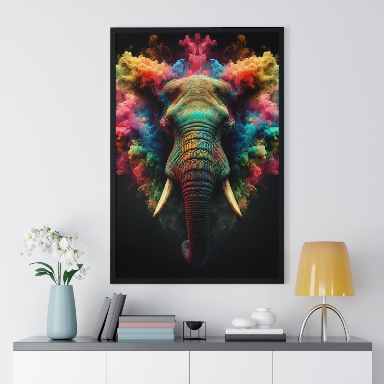 Colourful Elephant Abstract Digital Art, Modern Elephant Print Art