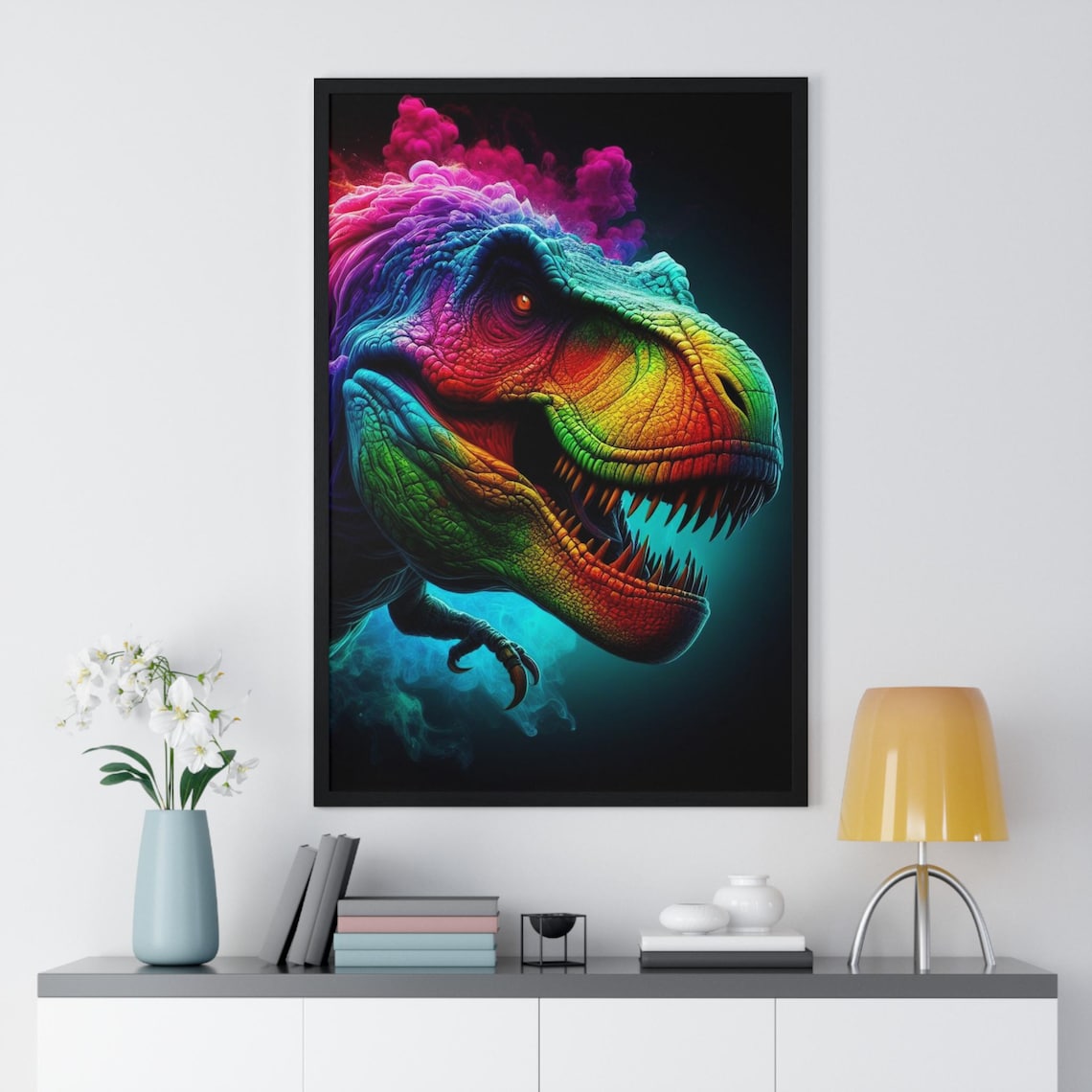 Colourful Dinosaur Abstract Digital Art, Smoky Dinosaur Print Art ...