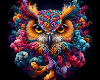 Vibrant Abstract Owl Art Print,AI-Generated Digital Download for Modern Wall Decor