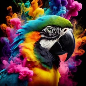 Vibrant Parrot Digital Artwork, Painting Parrot Poster, Tropical Parrot, Colorful Parrot Print Lovebirds  Art, Parrot canvas print  (2 PNG )