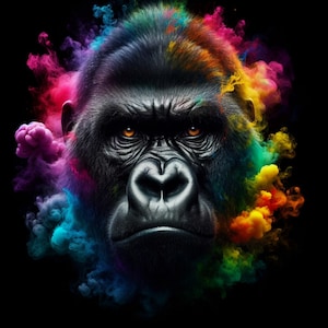 Colourful Misty Gorilla Printable Art, Watercolor Gorilla Artwork Poster, Wildlife Animals Wall Decor, Gorilla Potrarit, (4 PNG Bundle)