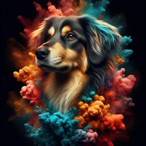 Hund digital druckbare Kunstwerk, Malerei Hundeposter, rauchiger Hund, bunter Hundedruck Lovebirds Art, Hund Leinwanddruck (4 PNG)