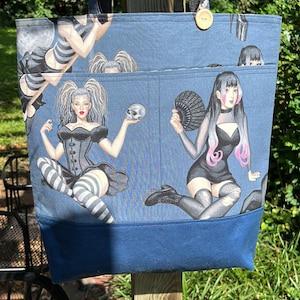 Scary Halloween sexy pinups on a medium sized tote bag