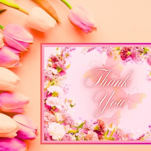Druckbare Dankeskarte, Floral, Bunt mit Blumen, Vogel Digitaler Download, Geschenk für Freund, Familie