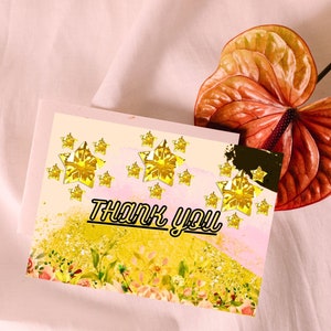 Danke-Karte zum Ausdrucken, Digitaler Download, Danke-Karte, Florale Danke-Karte mit Stern, Blatt, Geschenk für Freund, Familie