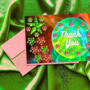 Druckbare Dankeskarte, Bunt mit Stern, Gem, Glitter, Umschlag Hintergrund Digitaler Download, Geschenk für Freund, Familie