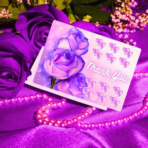 Druckbare Dankeskarte, bunt mit Rose, Perle, Herz, Blume, digitaler Download, Geschenk für Freund, Familie