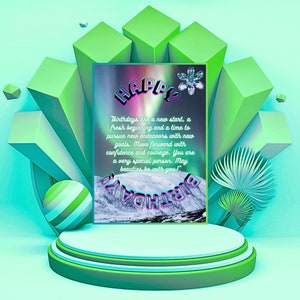 Alles Gute zum Geburtstag Karte zum ausdrucken, sofortiger digitaler Download mit Nordlichter, Juwel, Wunsch, Geschenk für Freund, Familie
