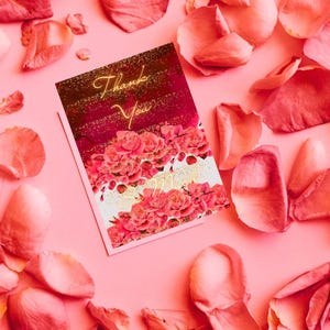 "Danke, Karte zum ausdrucken, Rot, Gelb, Floral, Bunt mit Blume, Rose, Glitter Digitaler Download, Geschenk für Freund, Familie