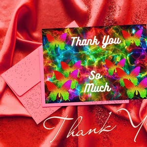 Druckbare Dankeskarte, bunt mit Schmetterling, Glitter, digitaler Download, Geschenk für Freund, Familie