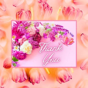 Druckbare Dankeschön-Karte, bunt, rosa mit Blumen, Rose, Schmetterling, digitaler Download, Geschenk für Freund, Familie