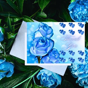 Druckbare Dankeschön-Karte, bunt mit Edelstein, Herz, Rose, Blume, digitaler Download, Geschenk für Freund, Familie