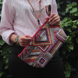 Handmade Linen Clutch Bag: Bohemian Travel Makeup Bag