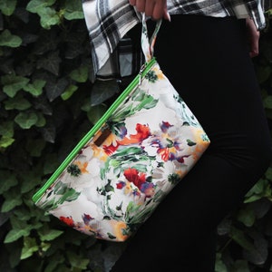 Floral Canvas Clutch Bag: Handmade Zipper Pouch, Travel Organizer