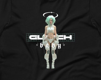 Glitch Baby Graphic Tee//esthetische cyberpunk streetwear kleding, scifi robot T shirt cadeau, Y2K & Tech Wear Vibes