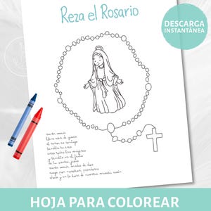 Hoja para Colorear Rosario Recurso Católico para Crianças Atividade Catequese para Padres Educação Religiosa Virgen María Rosario Catequistas