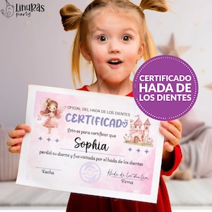 Certificat de fée des dents fille reçu de la dent perdue lettre de fée personnalisée première dent perdue carte imprimable modèle modifiable note de fée des dents
