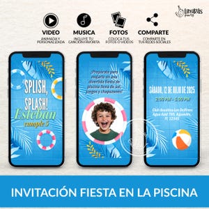 Zwembad verjaardagsuitnodiging video geanimeerde digitale zomerkaart bewerkbare gepersonaliseerde uitnodiging voor kinderfeestje Perfect voor mobiel delen