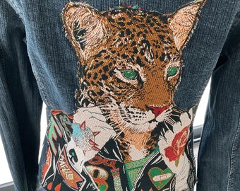 Veste en jeans vintage customisée Monsieur Tigre, taille 38/40