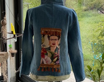 Veste en jeans vintage customisée Frida, taille 46