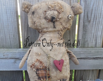 Primitive Folk Art Bear 397 Tattered Ted Bear doll ePattern Only-not the Doll by Crows Roost Prims