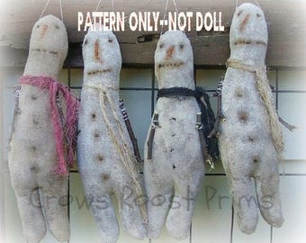 SALe Snowman epattern-NOT DoLL, Primitive Sticks and Snow Ornaments Crows Roost Prims 122e  Epattern SALE immediate download