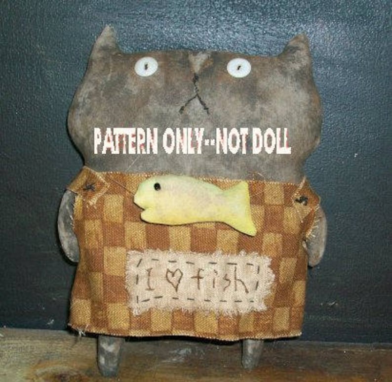 SALe CAt and fish epattern-NOT DoLL, Primitive 257 Crows Roost Prims Sassy Sasha FAT epattern immediate download image 1