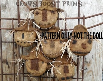 Halloween epattern-NOT DoLL, Primitive Scarecrow Head Ornmanets  383e Primitive Crows Roost Prims epattern immediate download