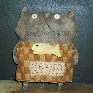 SALe CAt and fish epattern-NOT DoLL, Primitive 257 Crows Roost Prims Sassy Sasha FAT epattern immediate download image 2