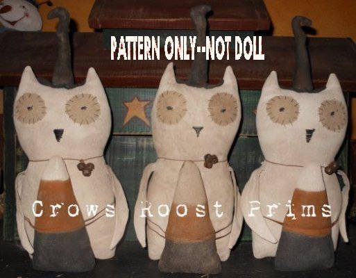 SALe Halloween epattern-NOT DoLL, White Witch Owl Candy corn doll 301 Primitive Crows Roost Prims ep