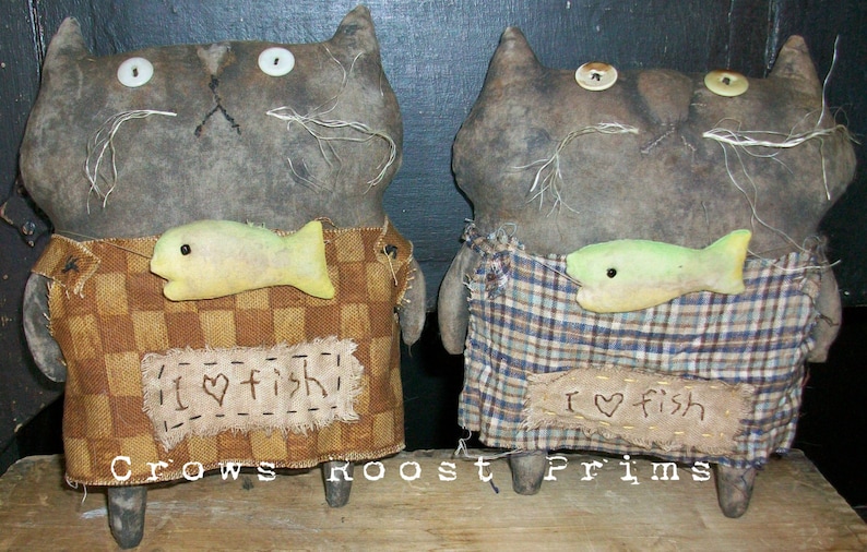 SALe CAt and fish epattern-NOT DoLL, Primitive 257 Crows Roost Prims Sassy Sasha FAT epattern immediate download zdjęcie 3