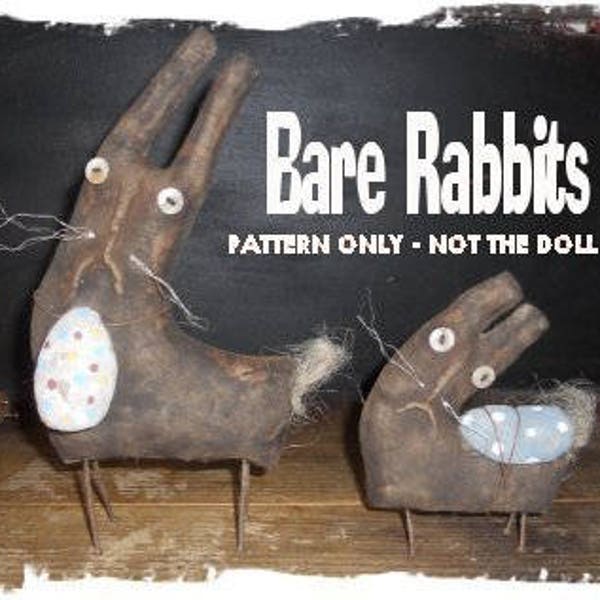 Primitive Set Bare 343 Easter bunny Rabbits with egg, 2 sizes, epattern-NOT DoLL, Crows Roost Prims  ePattern immediate download