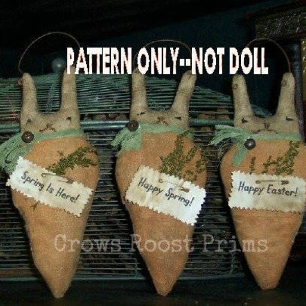 SALe Primitive epattern-NOT DoLL Easter Rabbit Bunny headed Carrot 210 Crows Roost Prims epattern