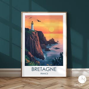 Bretagne Poster Frankreich – Küstenlandschaft bei Sonnenuntergang | Magische Farben & Atlantik-Wellen | Französische Naturkunst