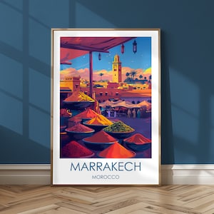 Marrakech Travel Poster – City View of Marrakech, Morocco – Wall Decoration for Globetrotters