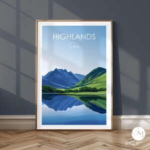 Póster de las Tierras Altas de Escocia de Gran Bretaña – Panorama de la naturaleza y las montañas intactas | Desierto escocés | Maravillas naturales de las Tierras Altas