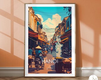 Vietnam travel print Hanoi, travel poster, colonial architecture, vintage city view, Asia wall art