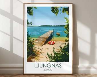 Ljungnäs Sweden travel poster – High-quality wall art – Idyllic beach – Home decor gift for nature and travel lovers