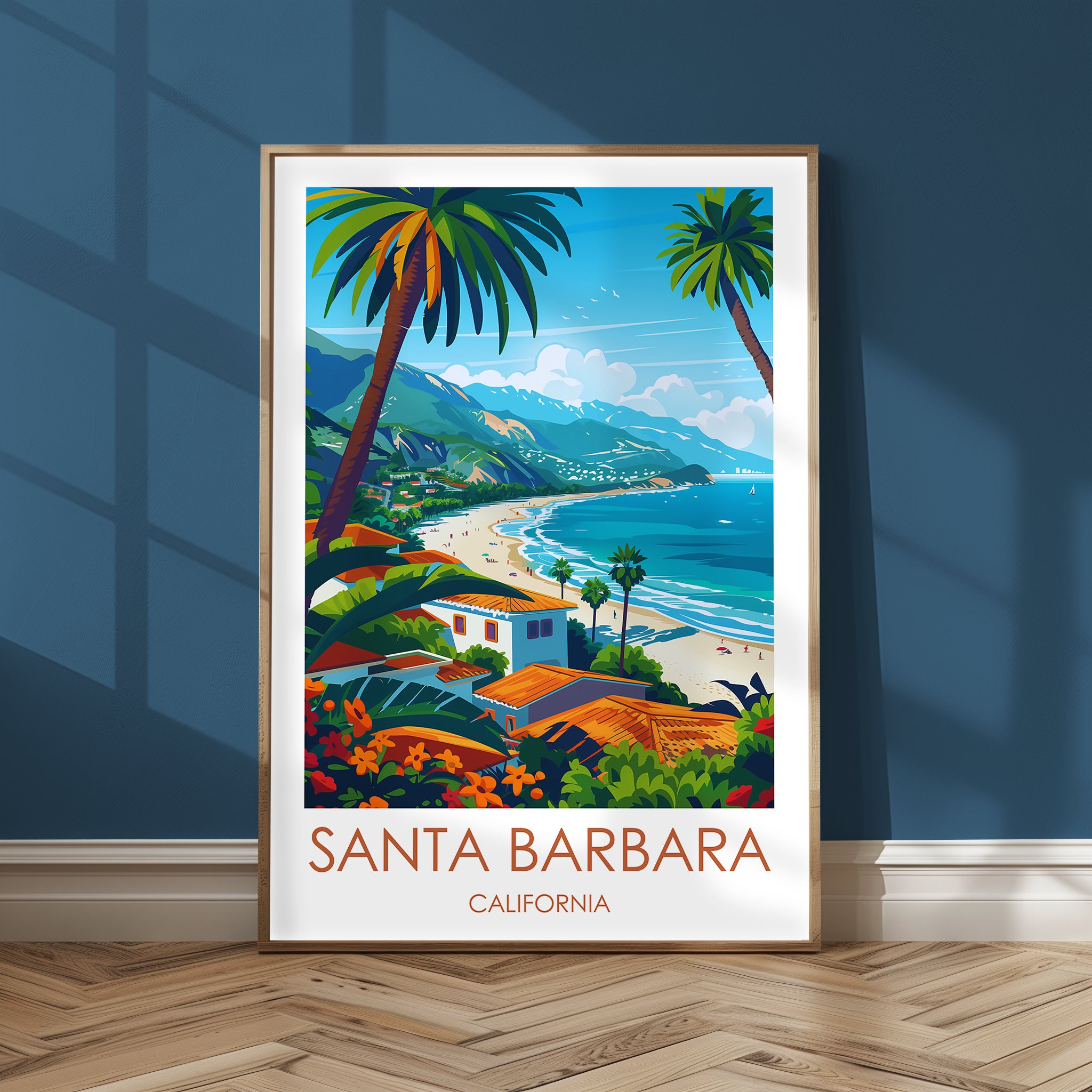 Santa Barbara Travel Print Travel Poster - California Wall Art for Home Decor Gift Art Print USA Santa Barbara