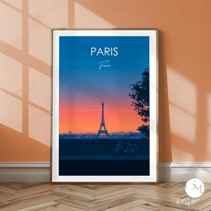 Paris Eiffel Tower Poster Travel Print Travel Poster France Decoration | Evening Skyline Art | Travel Print City of Love | Wall Decoration Romance